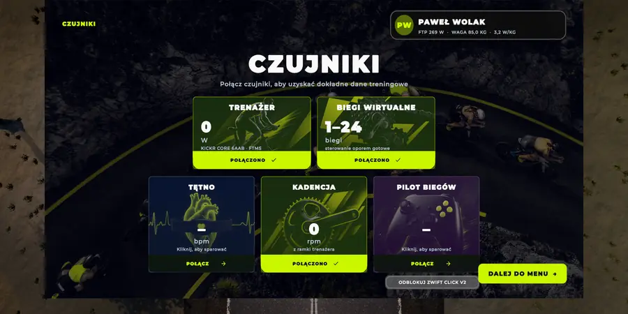 Ekran czujników w Liga Ride